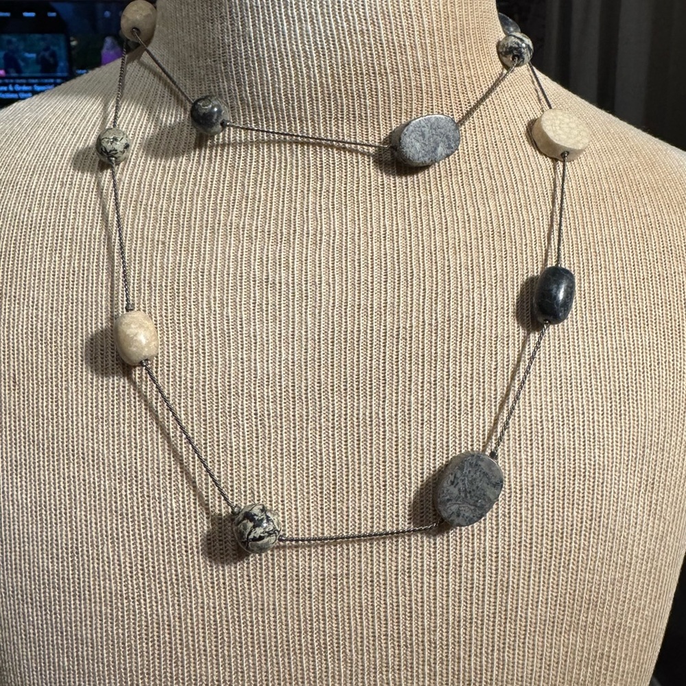 18” Long Beaded Stone Silver Necklace